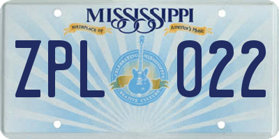 MS license plate ZPL022