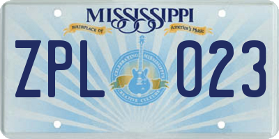 MS license plate ZPL023
