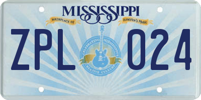 MS license plate ZPL024