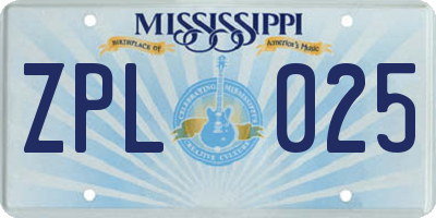 MS license plate ZPL025