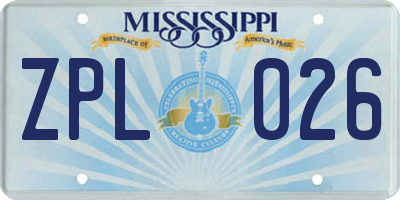 MS license plate ZPL026