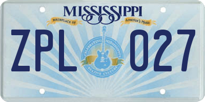 MS license plate ZPL027