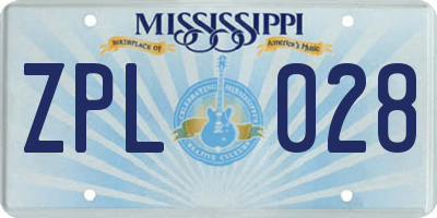 MS license plate ZPL028