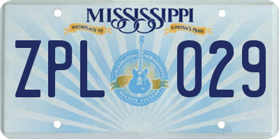 MS license plate ZPL029
