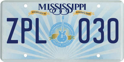 MS license plate ZPL030