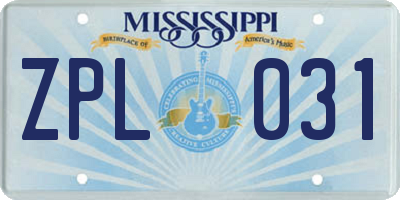 MS license plate ZPL031