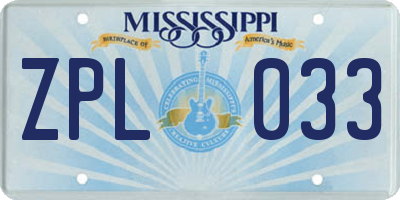 MS license plate ZPL033