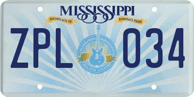 MS license plate ZPL034