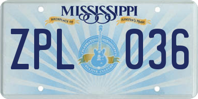 MS license plate ZPL036