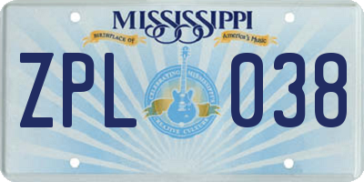 MS license plate ZPL038