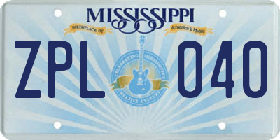 MS license plate ZPL040