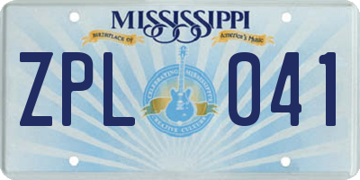 MS license plate ZPL041