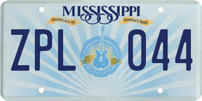 MS license plate ZPL044