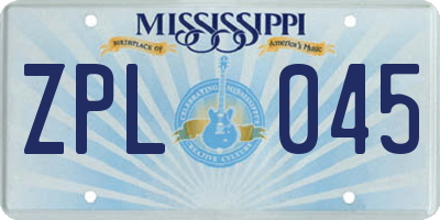 MS license plate ZPL045
