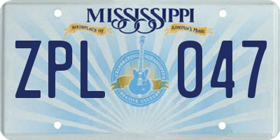 MS license plate ZPL047
