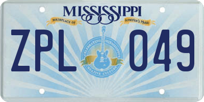 MS license plate ZPL049