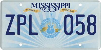 MS license plate ZPL058