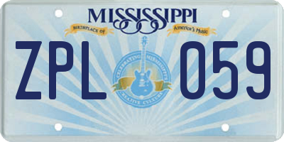 MS license plate ZPL059