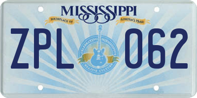 MS license plate ZPL062