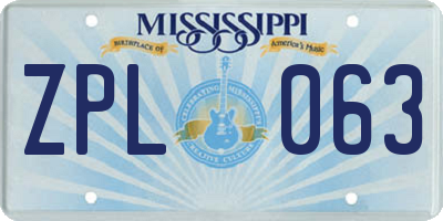 MS license plate ZPL063