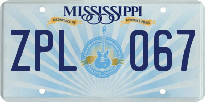 MS license plate ZPL067