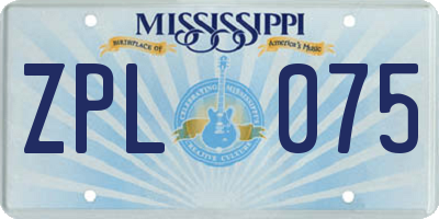 MS license plate ZPL075
