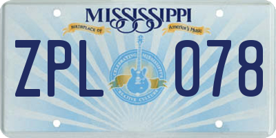 MS license plate ZPL078