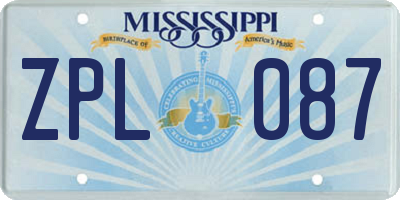 MS license plate ZPL087