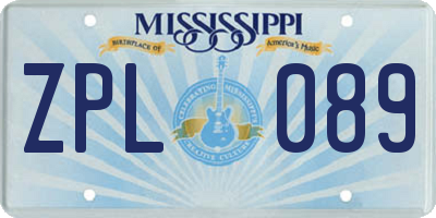 MS license plate ZPL089