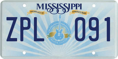 MS license plate ZPL091