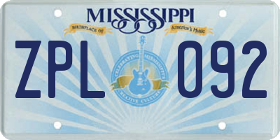 MS license plate ZPL092