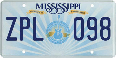 MS license plate ZPL098