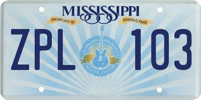 MS license plate ZPL103