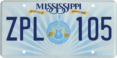MS license plate ZPL105