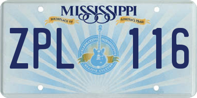 MS license plate ZPL116
