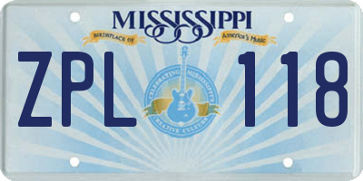 MS license plate ZPL118
