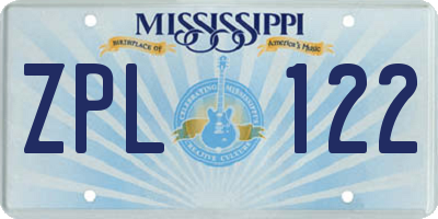 MS license plate ZPL122