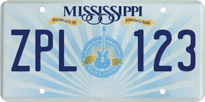 MS license plate ZPL123