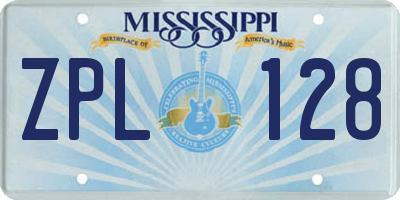 MS license plate ZPL128