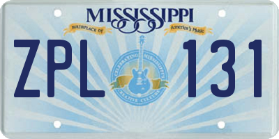 MS license plate ZPL131