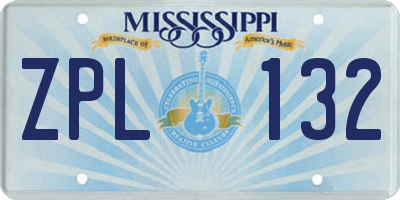 MS license plate ZPL132