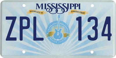 MS license plate ZPL134