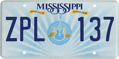 MS license plate ZPL137