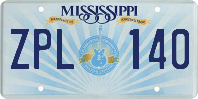 MS license plate ZPL140