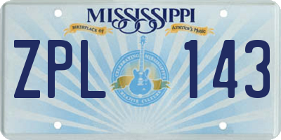 MS license plate ZPL143