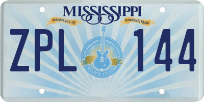MS license plate ZPL144