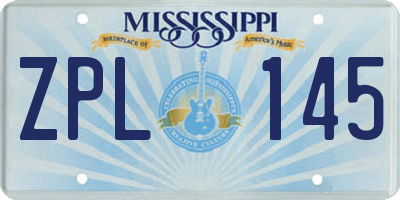 MS license plate ZPL145