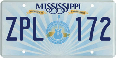 MS license plate ZPL172