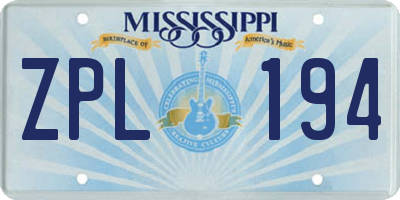 MS license plate ZPL194