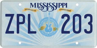MS license plate ZPL203